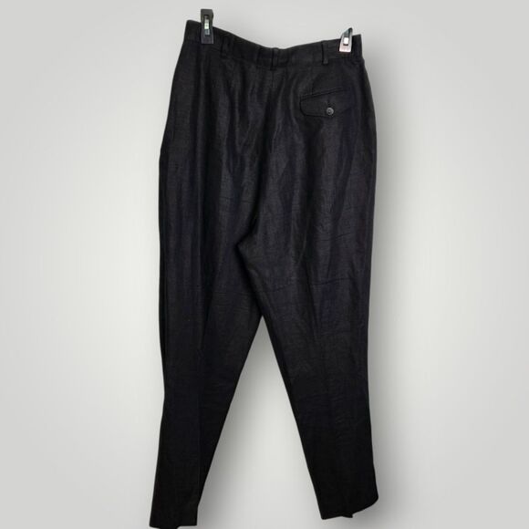 Vintage Liz Claiborne Black Linen Trousers Pleated High Rise Relaxed Fit Size 12 - Picture 2 of 7